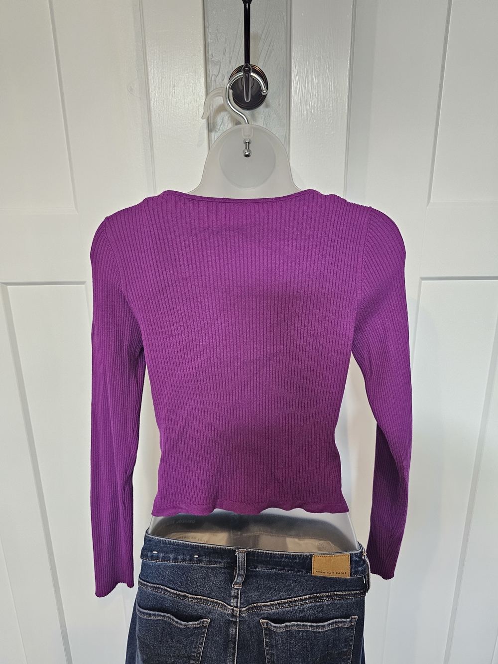 Wilfred Purple Ribbed V-Neck Single-Button Cardigan - Picture 2 of 6